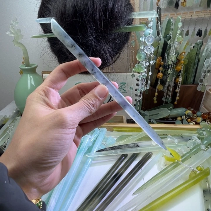 蛇纹石玉发饰未镶嵌长度19