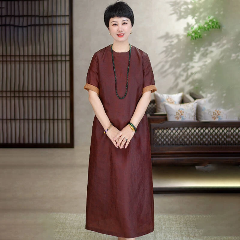 次品介意慎拍 非遗红云纱 25春夏百分百桑蚕丝连衣裙13814