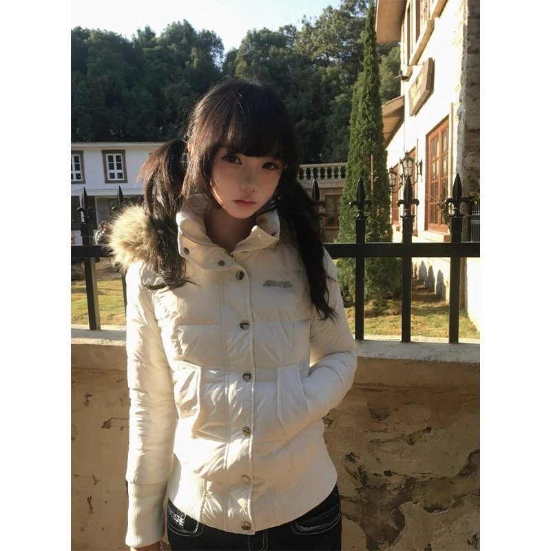 美式复古修身大毛领棉服棉衣2025冬季设计感小个子显瘦保暖面包服