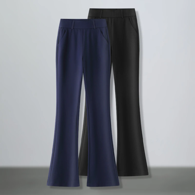 西装微喇裤女春季2025新款松紧高腰修身显瘦垂感休闲直筒喇叭裤子