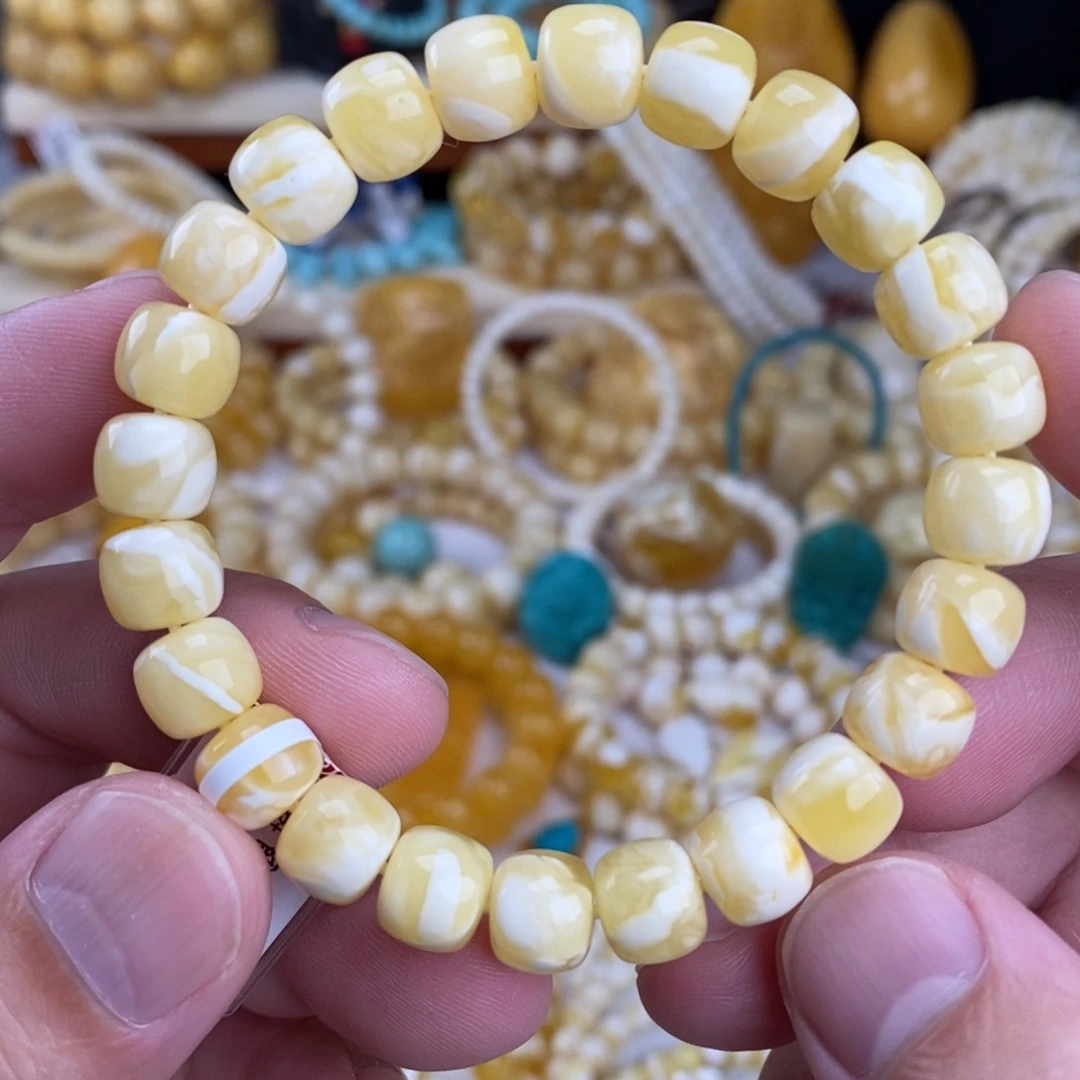 蜜蜡未镶嵌手链瓷白妖花9.4mm