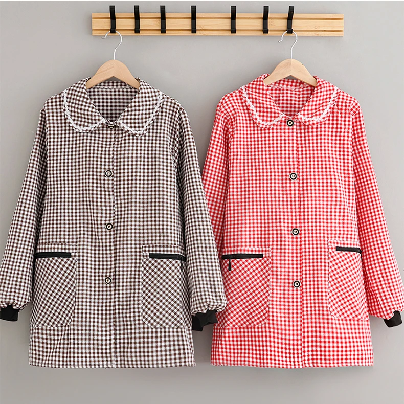 洋气穿衣长袖系扣围裙家用厨房干活耐磨上班罩衣耐脏时尚工作服xx