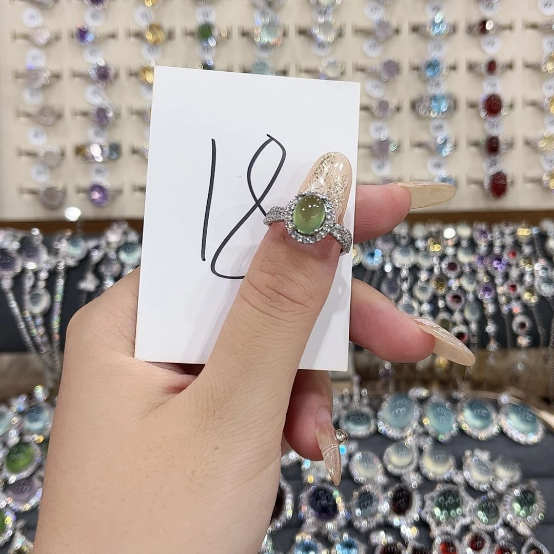 岫玉银S925镶嵌戒指