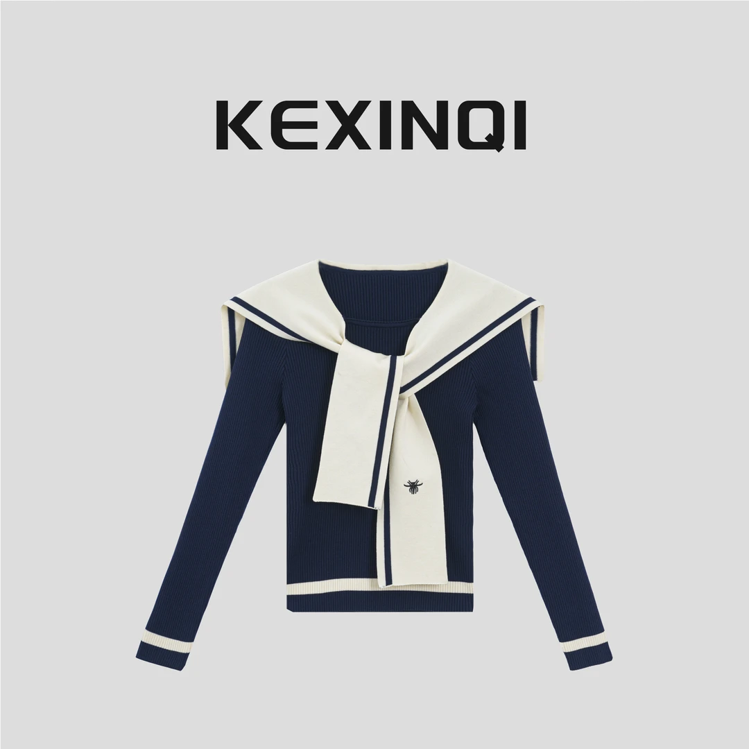 KEXIN 披肩领长袖 2024新款百搭时尚早秋针织上衣-248MSZKX21106