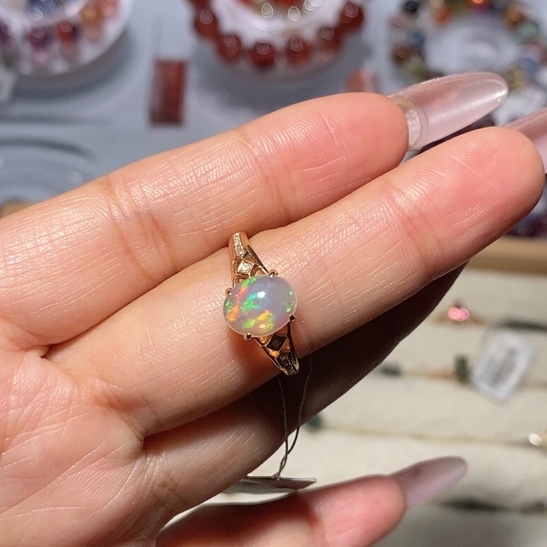 s***y欧泊18K金镶嵌戒指欧泊戒指