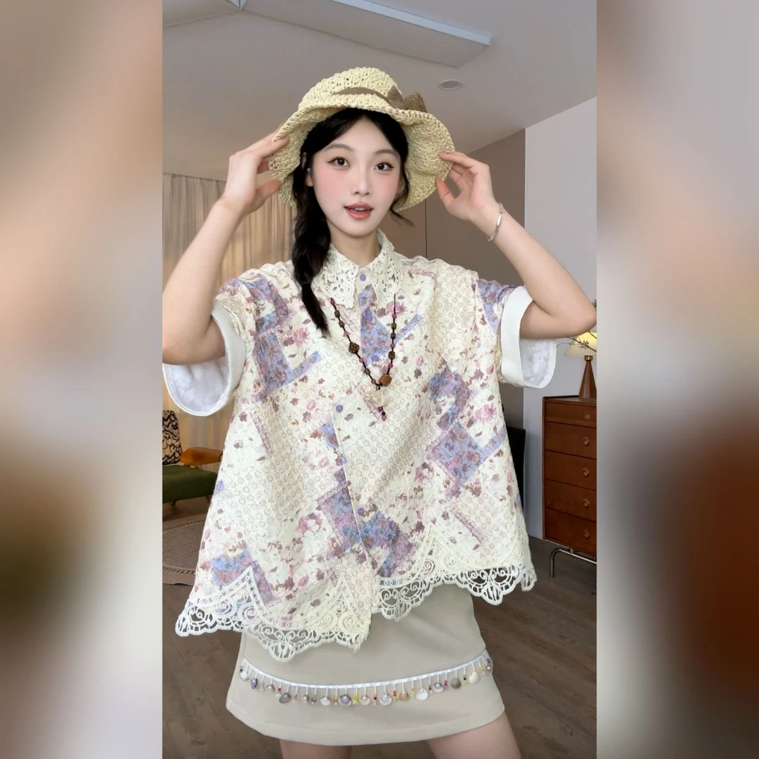 VGVL衬衫【紫藤语】夏季新款下摆拼接不规则衬衫