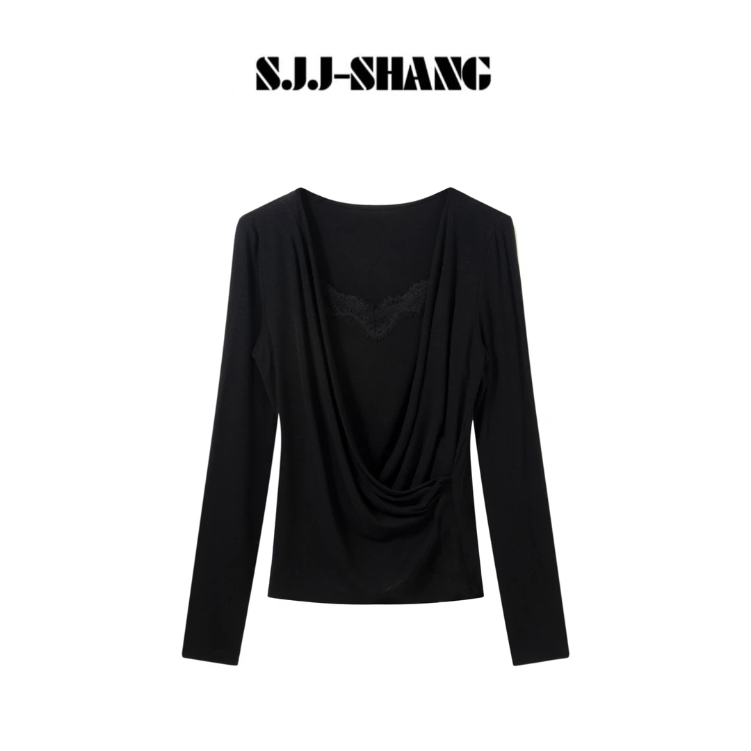 SJJ-SHANG【温柔T】25早秋莱赛尔丝光长袖修身针织上衣q135371p