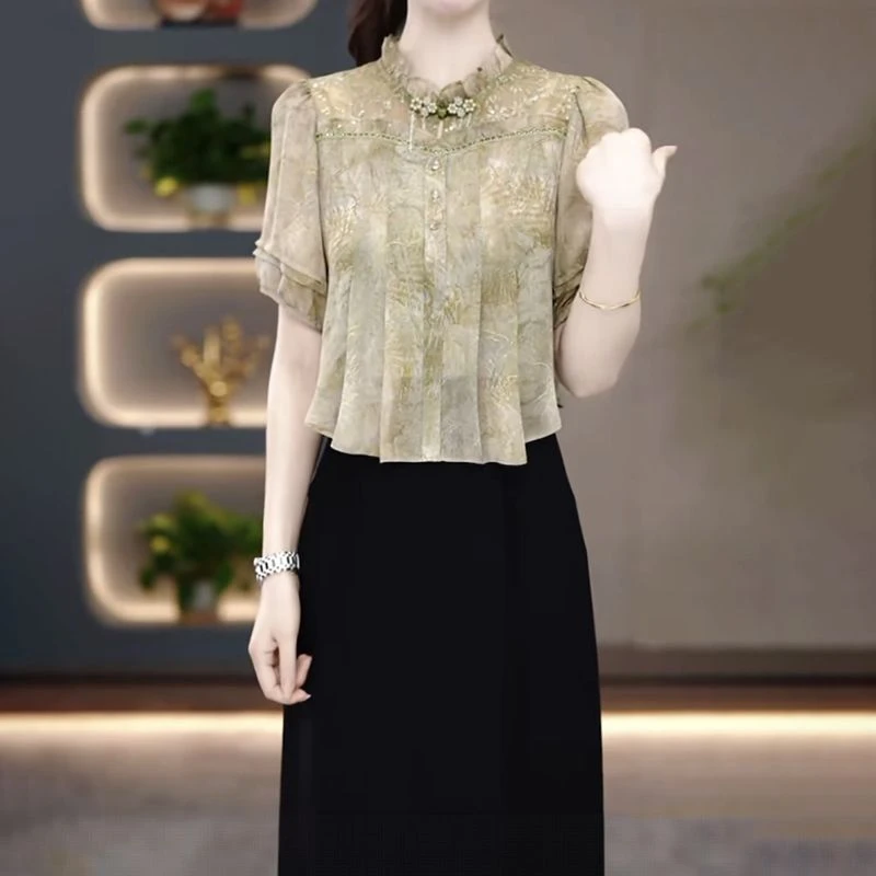 高档轻羽丝面料连衣裙2025春夏新款时尚洋气遮肉显瘦假两件礼服裙