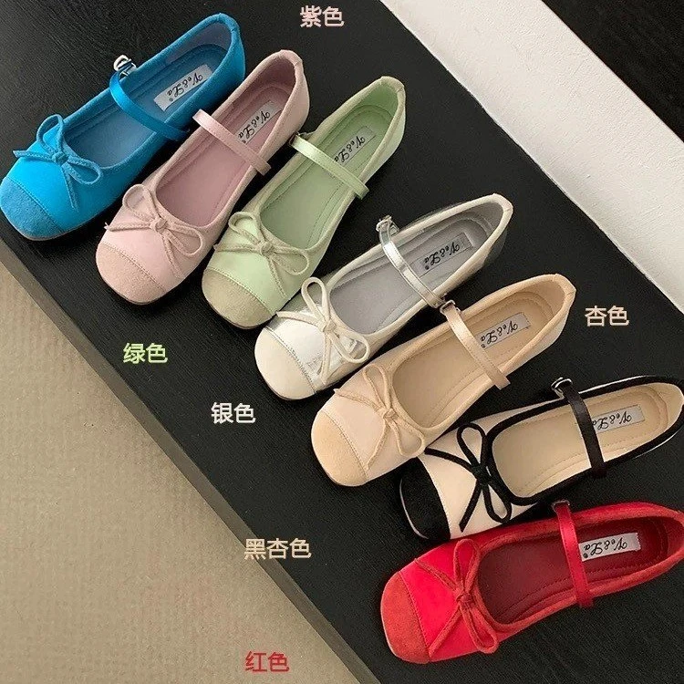 法式温柔蝴蝶结玛丽珍鞋女鞋内增高早春新款芭蕾舞鞋配裙子单鞋子