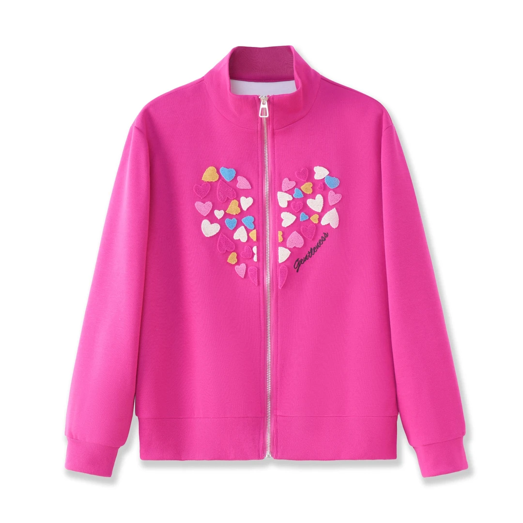 【娇漫姿】2025秋款套装短款宽松卫衣女士百搭时尚休闲立领绣花外套