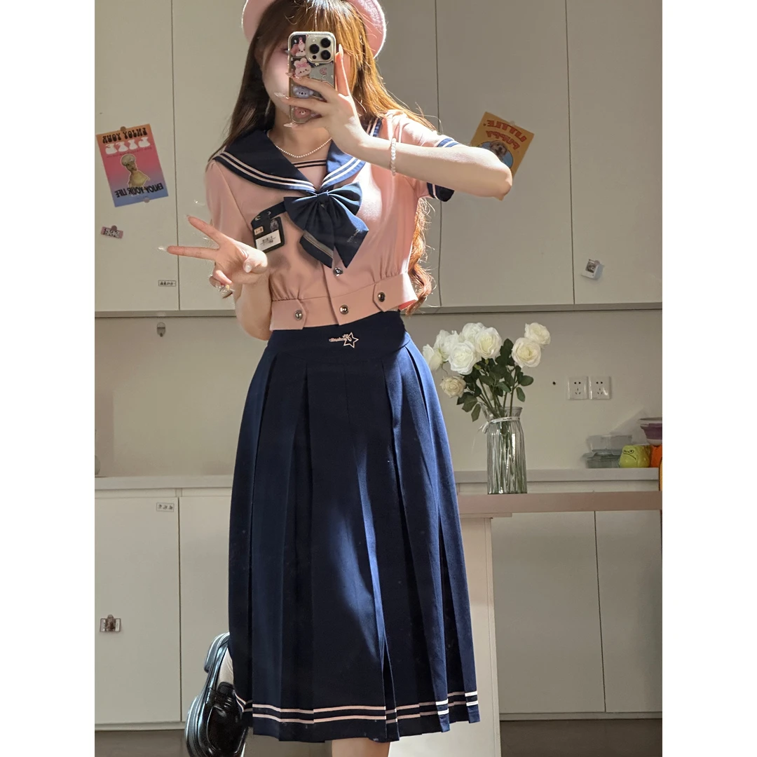 夏日樱花 织物猪原创 粉色水手服学院风甜美浪漫气质JK制服