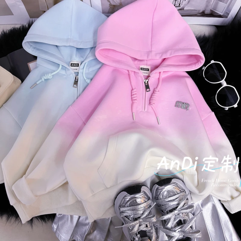 〖ANDI〗订制春季新款字母中大童韩系渐变色帽衫卫衣3504