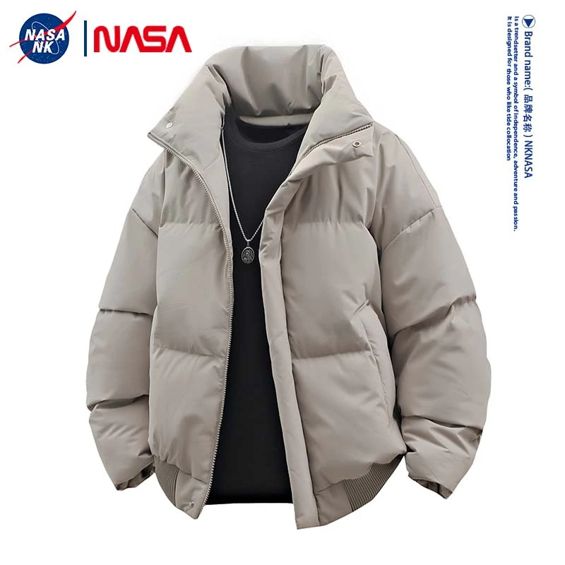 NASA联名潮牌加厚复古简约棉衣外套男士冬季宽松百搭立领面包棉服