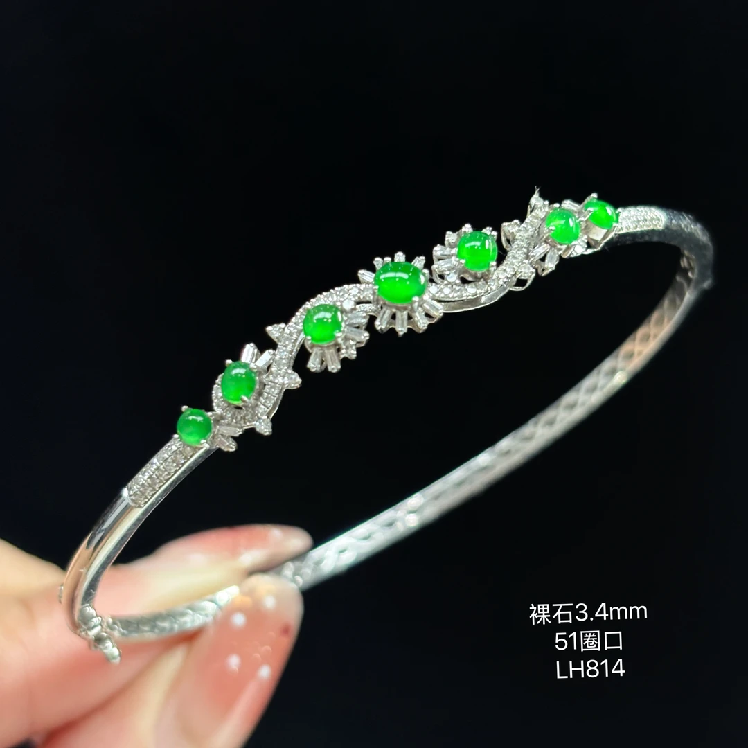 《缅甸珠宝严选》缅甸翡翠18k金镶嵌绿蛋设计手镯LH（下单咨询客服）