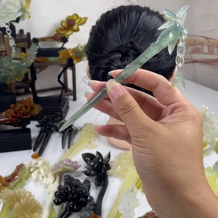 玖***忆岫玉未镶嵌发饰岫玉竹子发簪