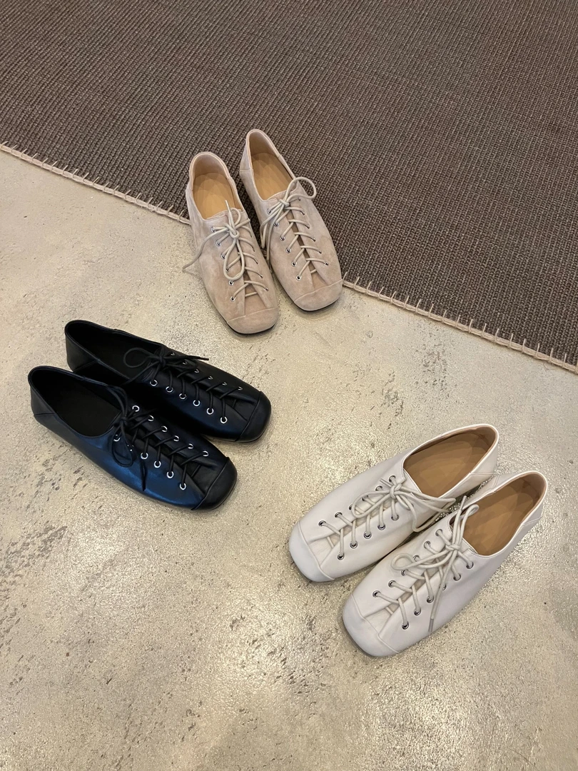 浅口平跟单鞋休闲平底鞋鞋子系带春季交叉绑带明星同款百搭鞋子