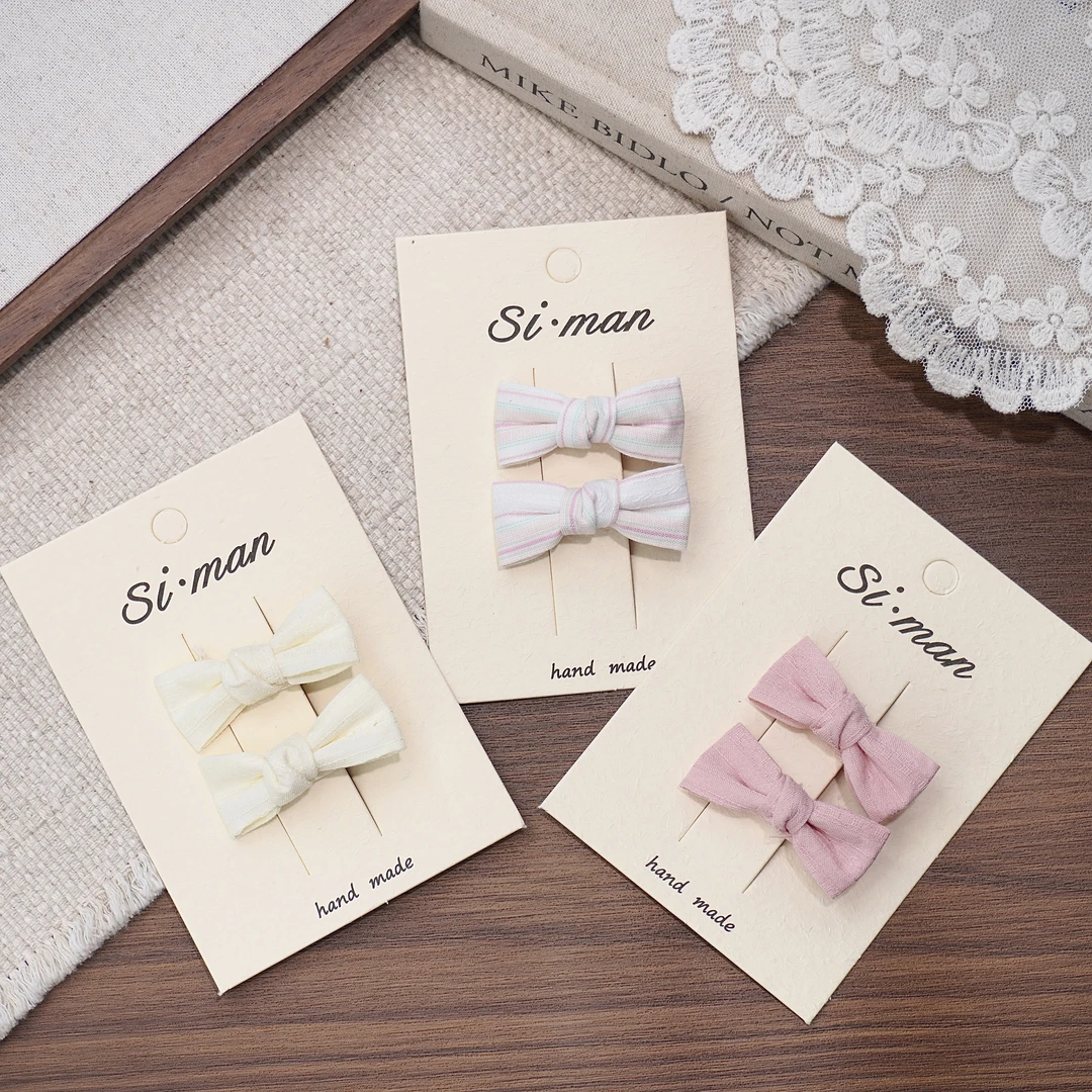 韩版甜美布艺蝴蝶结格纹全包儿童发夹碎发夹不伤发鸭嘴夹宝宝发卡