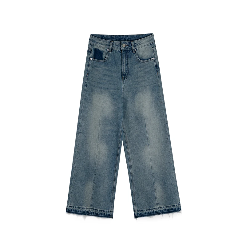 【Q】美式复古毛边水洗宽松拖地百搭阔腿裤显瘦长裤Q244058