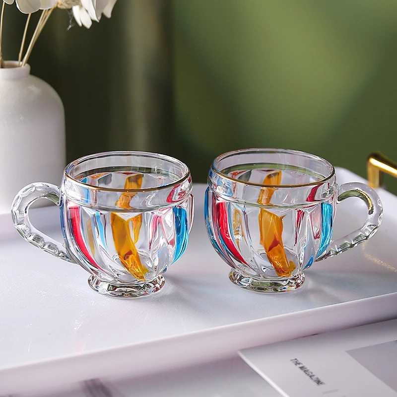 【拍一发二】民族风创意彩绘把手咖啡杯彩旗茶杯玻璃水杯手工制作