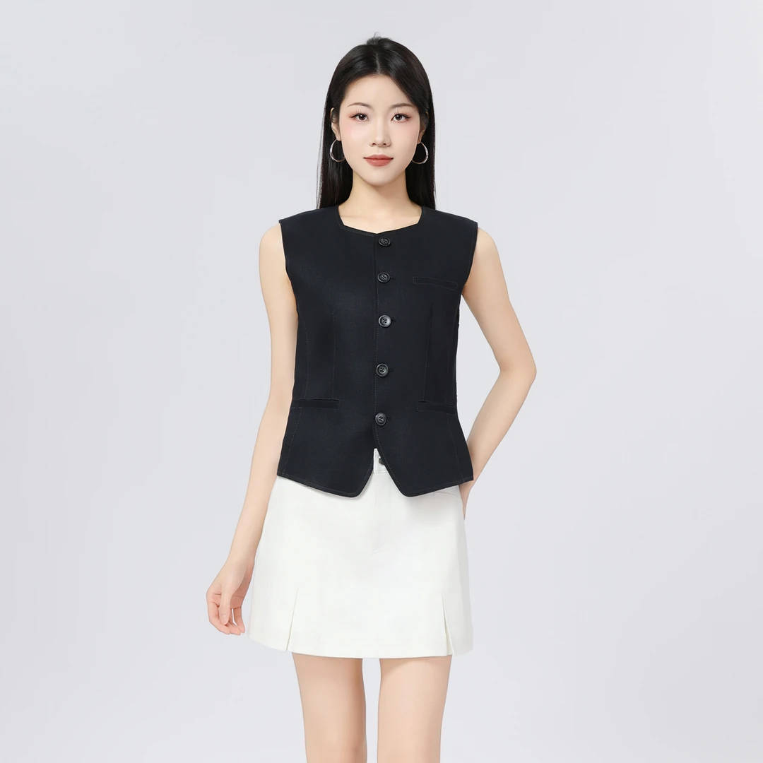 GIRDEAR/哥弟25新款春夏印花马甲显瘦修身欧若风亚麻碎花140012