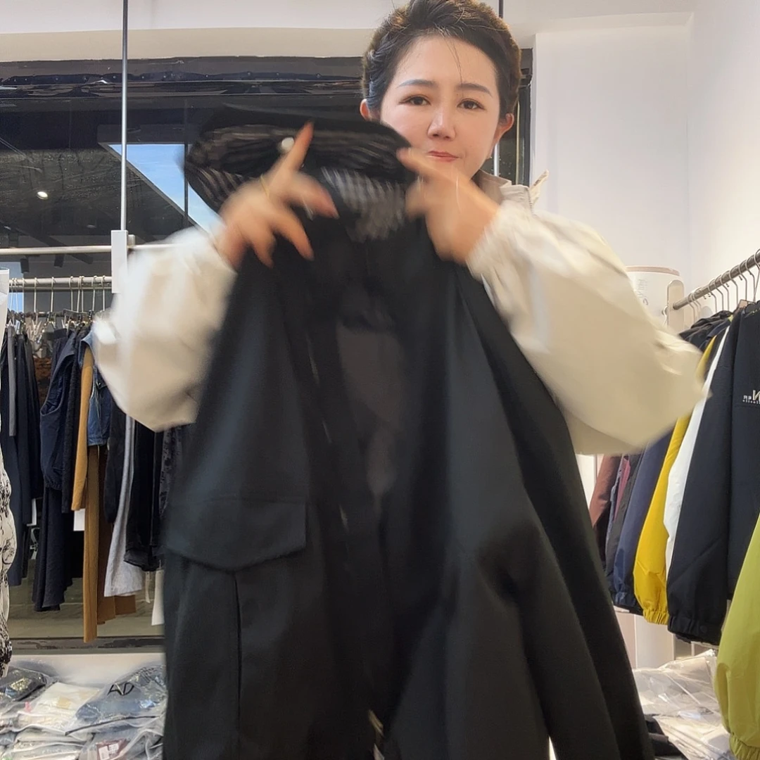 黑色连帽格子8118外套