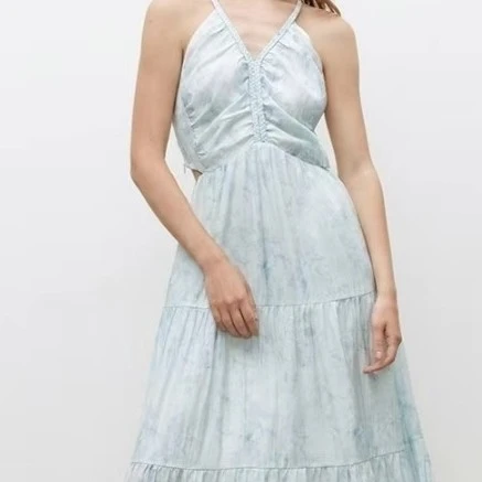 V领A字裙夏季拉链长裙无袖连衣裙女装气质碎花收腰吊带裙优雅