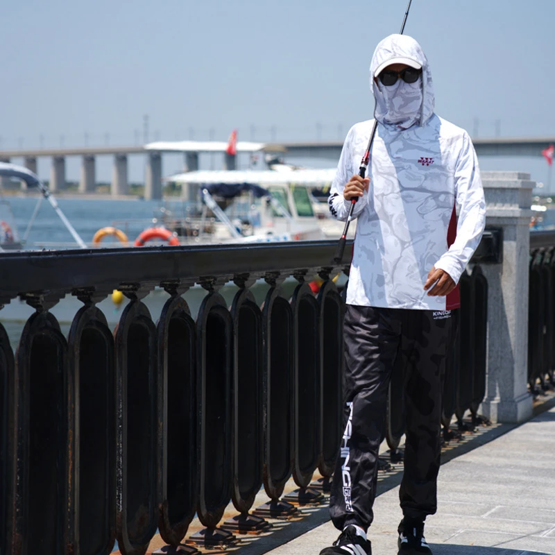 沃克森琦【寒飒】夏季冰丝钓鱼防晒户外透气速干排汗冰感连帽垂钓服