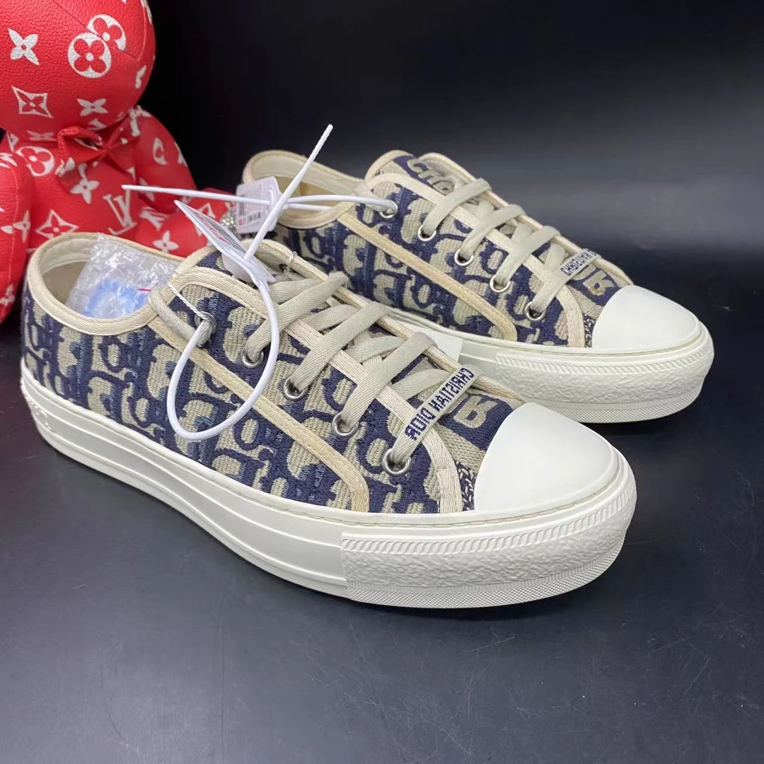 95新 DIOR/迪奥 蓝色刺绣老花帆布时尚板鞋38欧码ddm2022