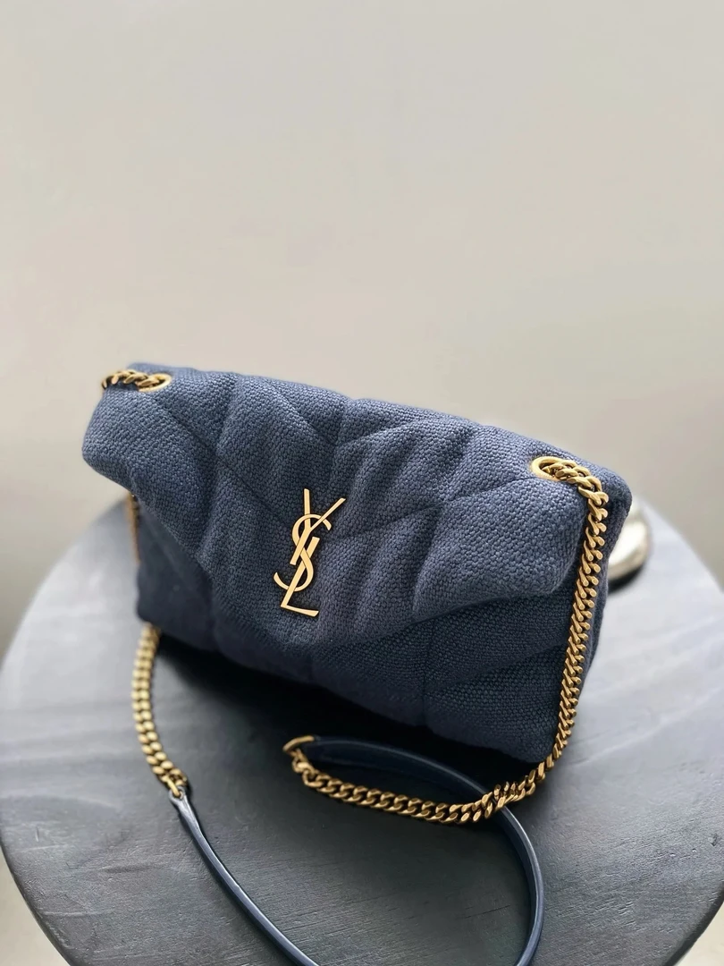 95新 YSL/圣罗兰 牛仔蓝puffer Mini单肩包