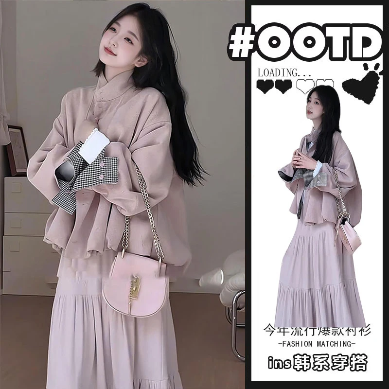 氛围感清冷套装女两面穿洋气外套巨好看的两件套早秋新款半身裙潮