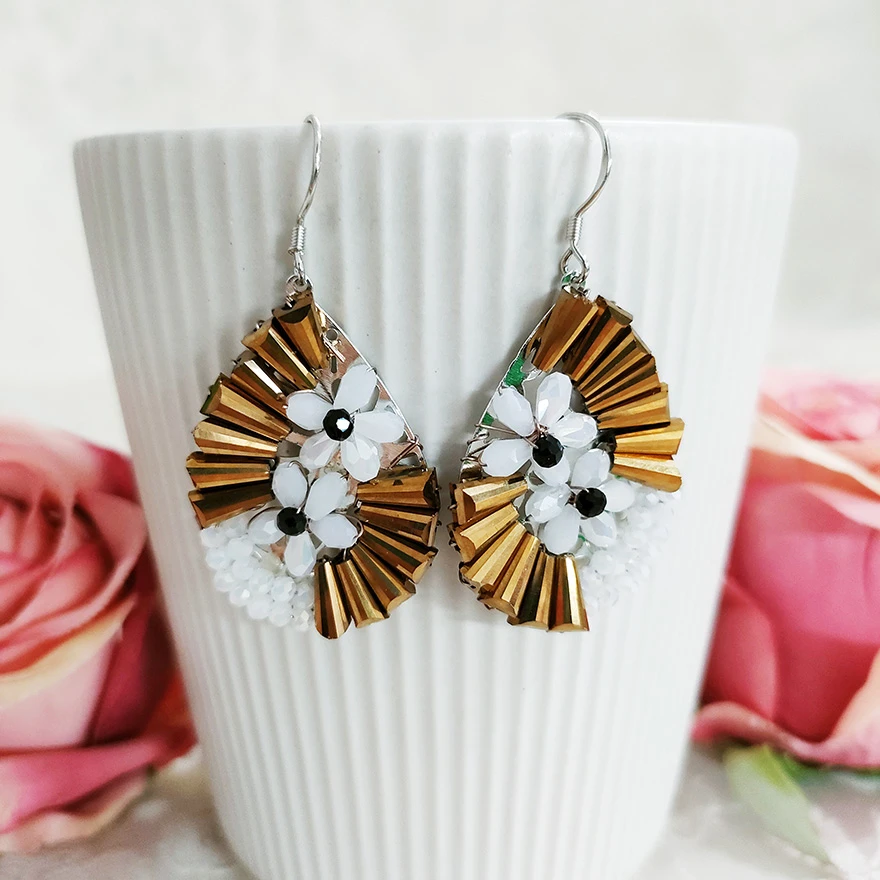 铜合金耳饰 民族风夸张手工花卉耳坠耳环2487