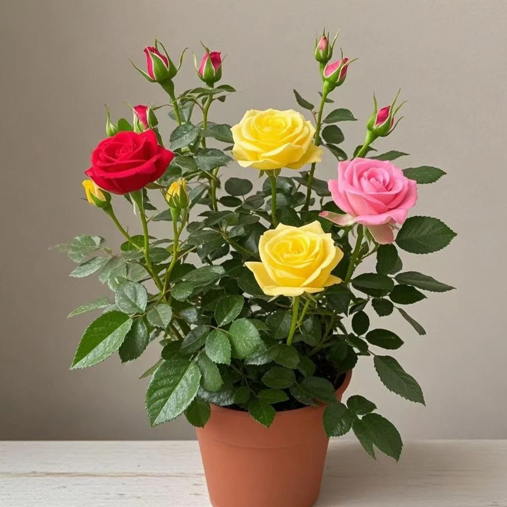 120盆栽玫瑰带盆发货阳台多色月季花苗玫瑰花混色盆栽带花苞