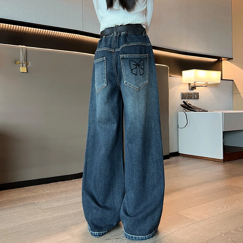儿童秋装2025年新款大女童装宽松裤子春秋款水洗牛仔裤秋季直筒裤