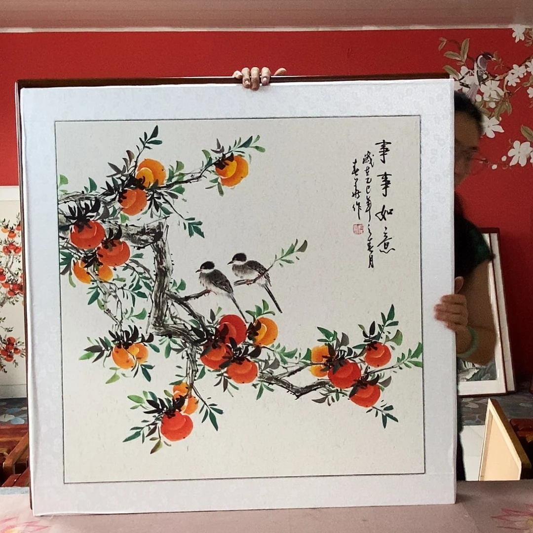 国画手写手绘带框包邮82✖️82国画作品