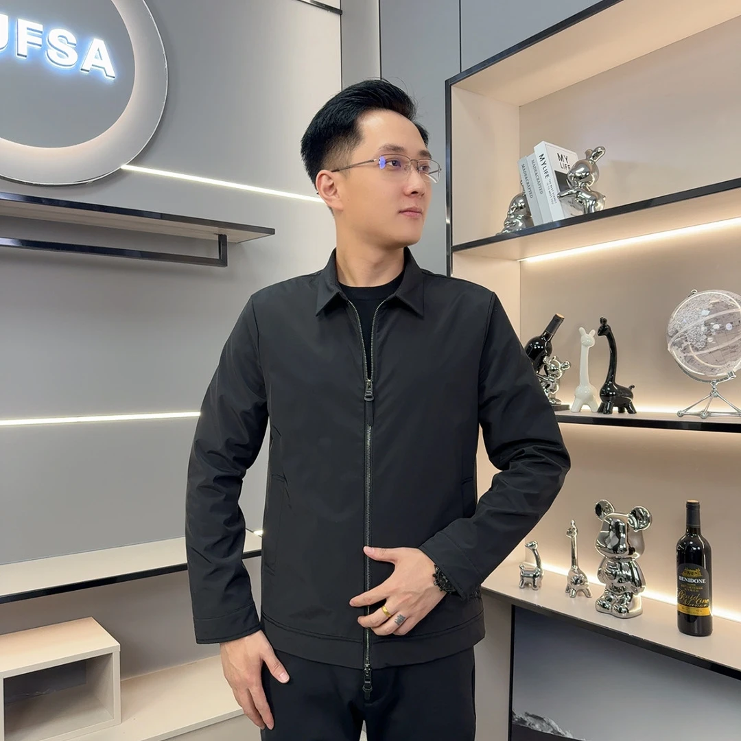 25304秋季原色翻领极简风男士夹克长袖修身商务高品质外套