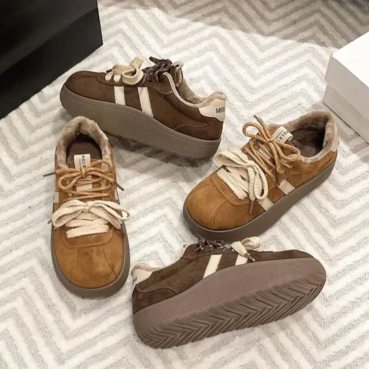 加绒保暖鞋子女款2025冬季新款复古德训鞋松糕休闲百搭厚底板鞋DR