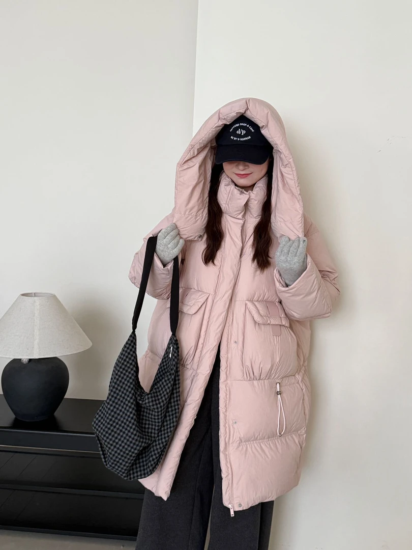 803#羽绒服女中长款休闲时尚宽松加厚韩版冬百搭90鸭绒外套