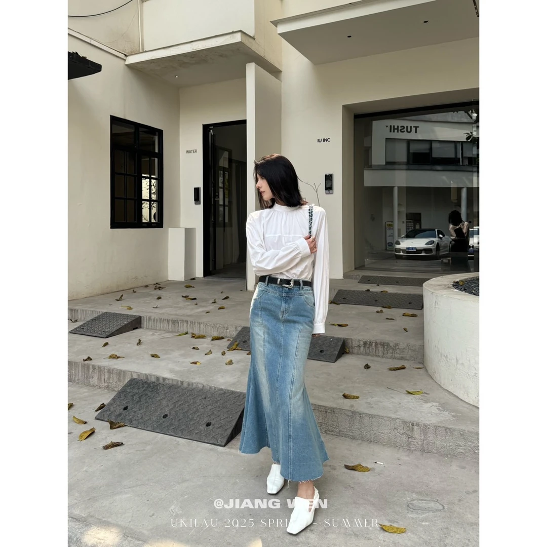 【解构鱼尾】高腰显瘦洗水解构牛仔鱼尾半身长裙