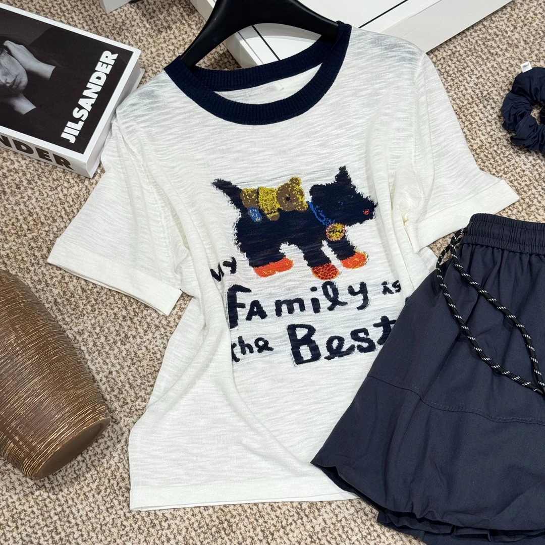 圆领夏季轻奢设计新款抽象狗狗玩偶T恤潮流女显瘦气质上衣DP6654