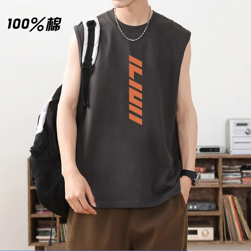 男士运动背心透气纯棉健身户外训练薄款宽松跑步吸汗宽松-大竖标