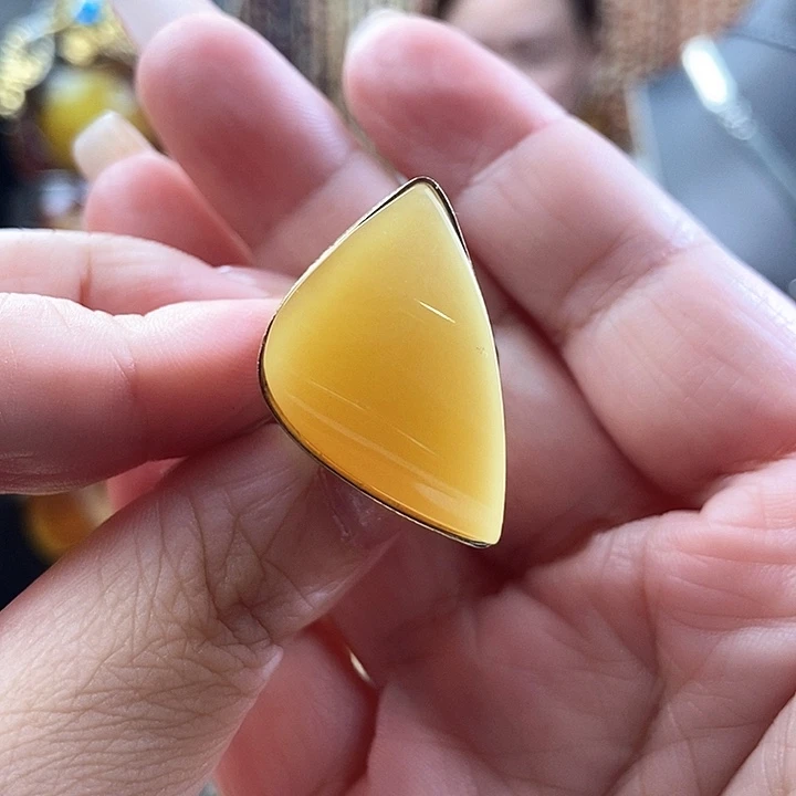 琥珀银S925镶嵌戒指戒指