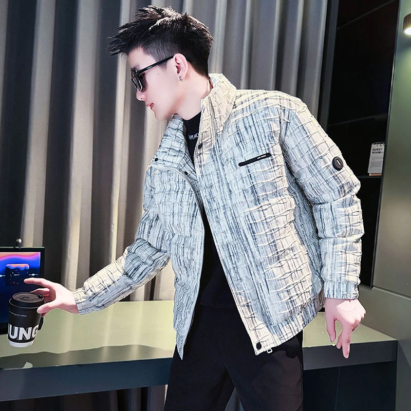 棉服男款冬季2024新款褶皱肌理感加厚保暖棉袄子男生冬天棉衣外套