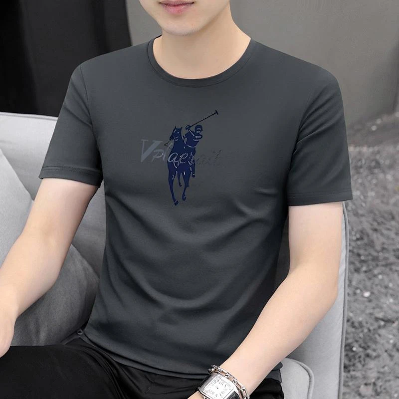 2025夏季新款休闲男装短袖t恤高品质设计感印花修身打底衫上衣服