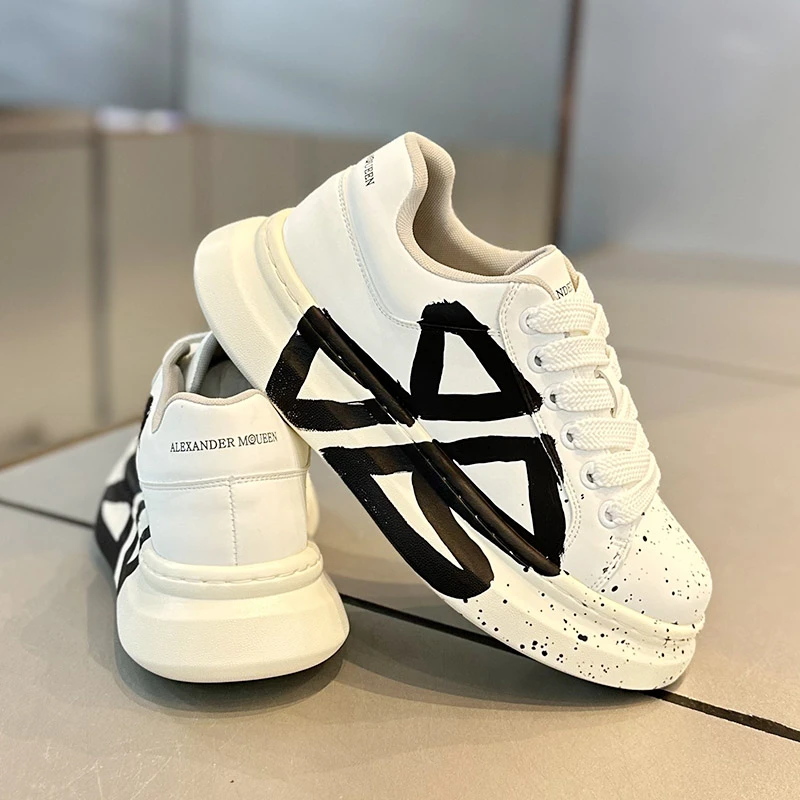 松糕鞋男士休闲鞋百搭低帮男鞋子厚底增高印花青年板鞋涂鸦面包鞋