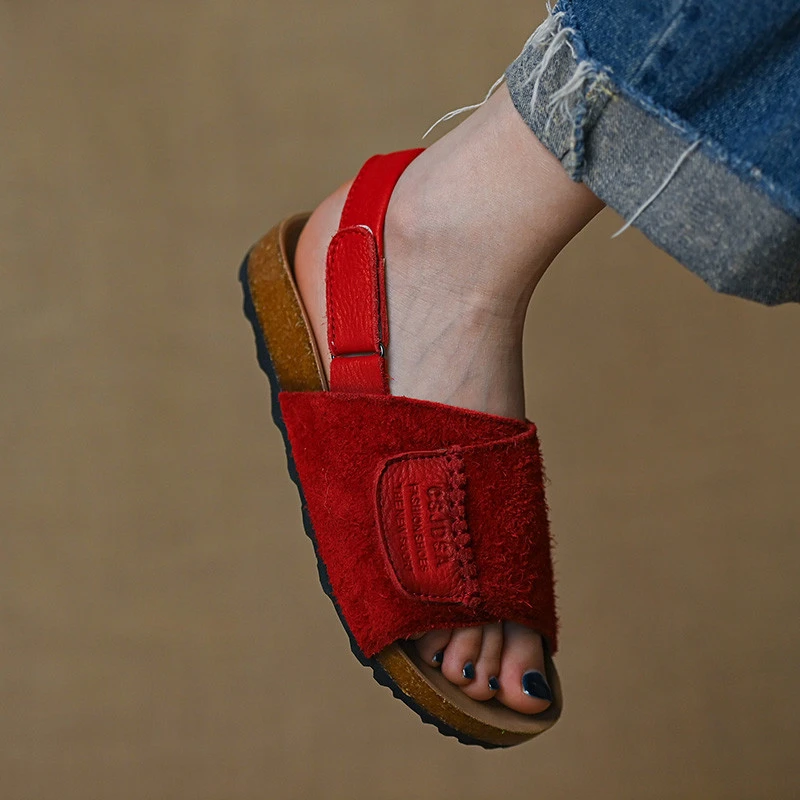 【澳门专柜正品】磨砂牛皮复古露趾厚底夏季新款舒适平底勃肯凉鞋女