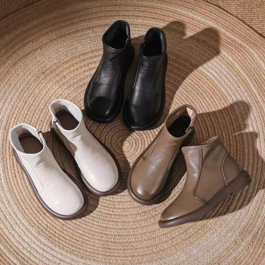 女鞋冬季平底款软底软皮靴子真皮手工女鞋百搭透气防滑休闲鞋905