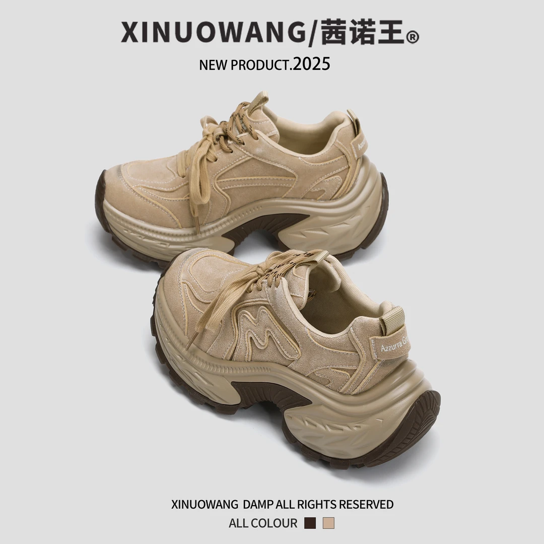 2025春季新款厚底运动鞋女百搭增高休闲鞋透气显脚小老爹鞋