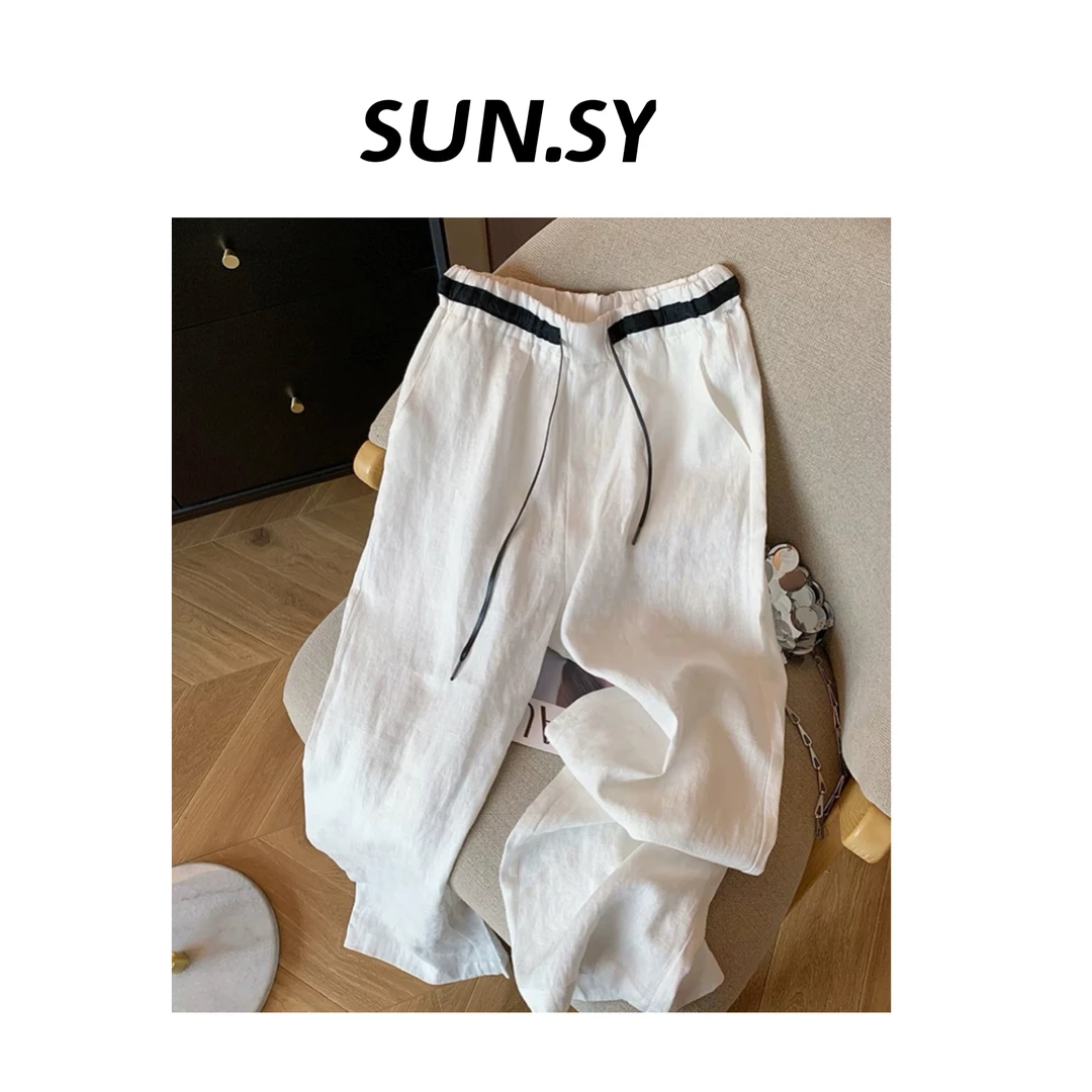 【亚麻9分裤】204-棉麻亚麻裤拼接腰头九分裤