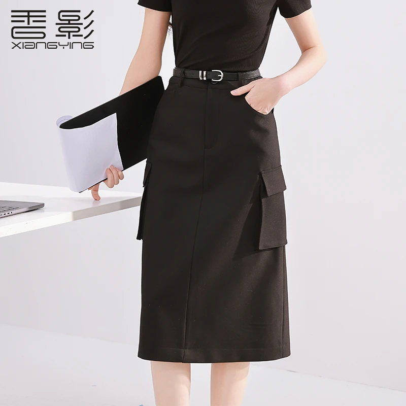 【小余专属】A841207半身裙香影黑色工装裙半身裙秋季新款开叉