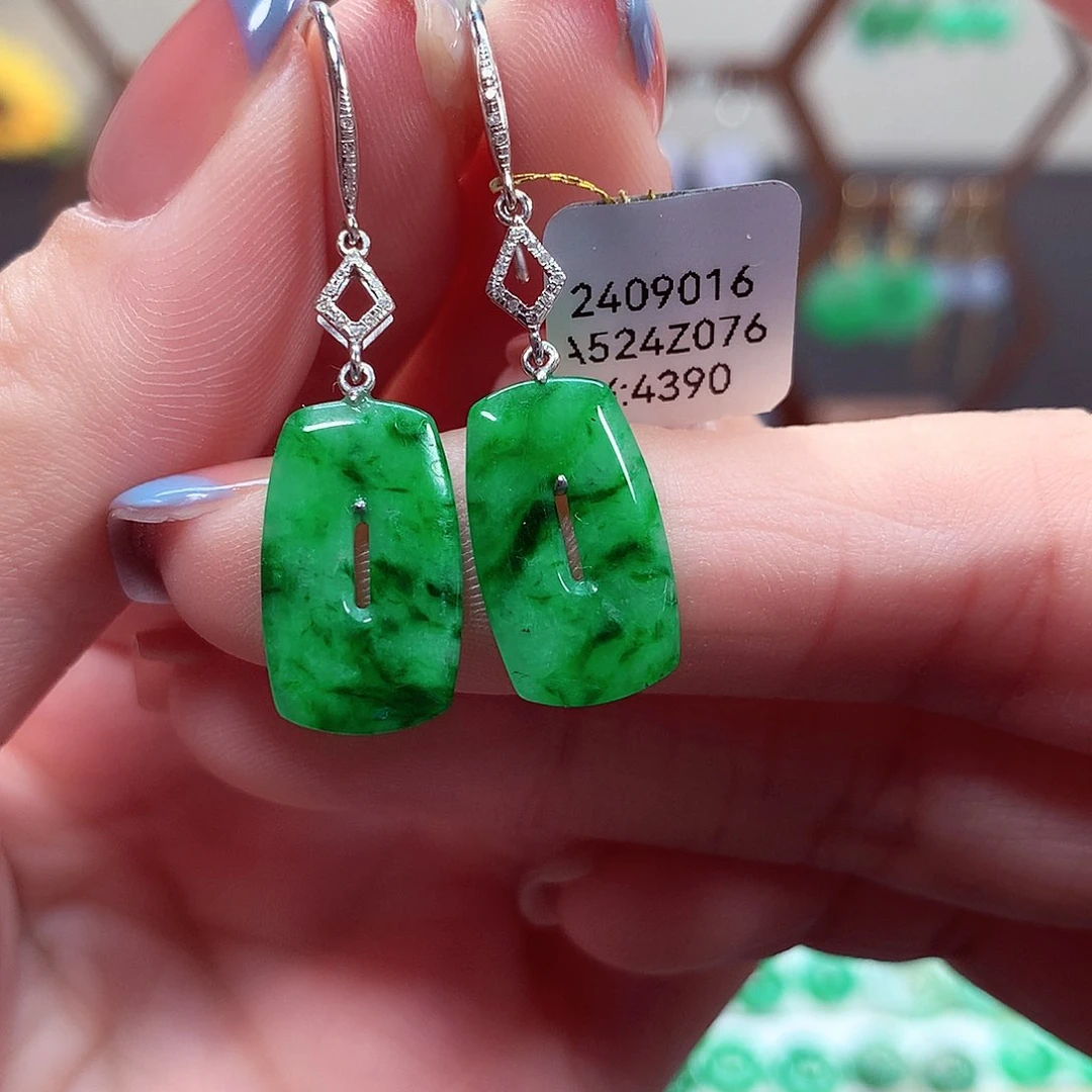 翡翠耳饰18K金镶嵌天然翡翠